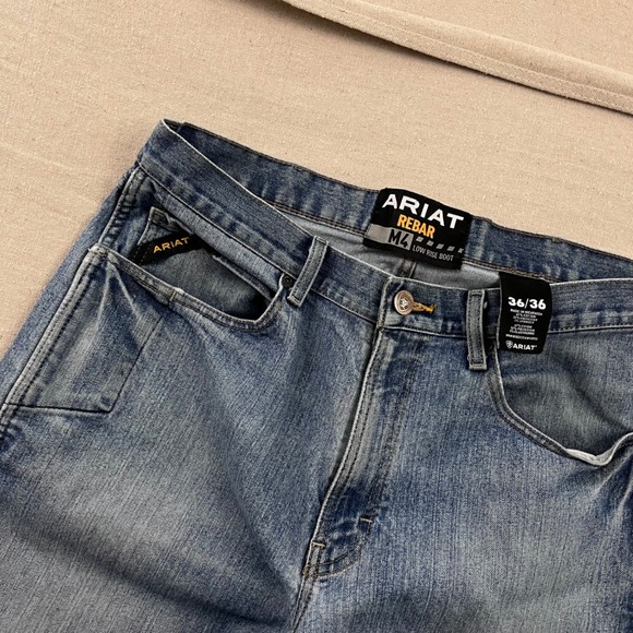 Ariat Rebar M4 Jeans Mens 36x36 Blue Medium Wash Low Rise Bootcut Stretch - Picture 4 of 7